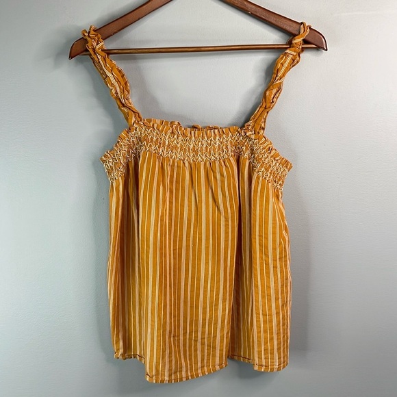 Banana Republic Striped Embroidered Smock-Neck Tank Top Honey Orange Ruffled S - Picture 9 of 9